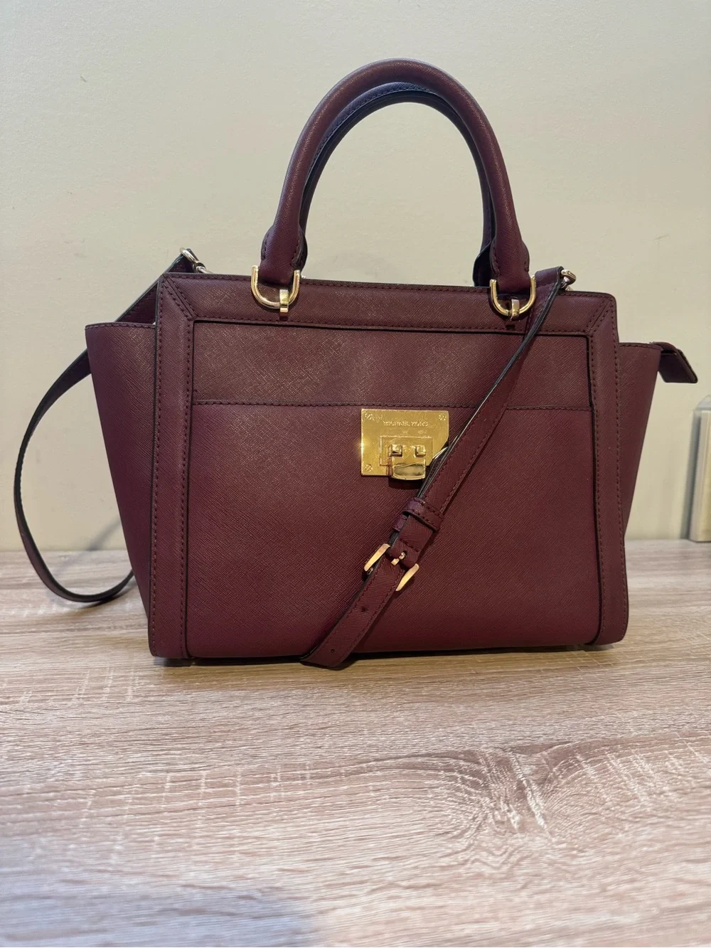 Michael Kors Tina Large Satchel Purse - Burgundy Plum w/Gold